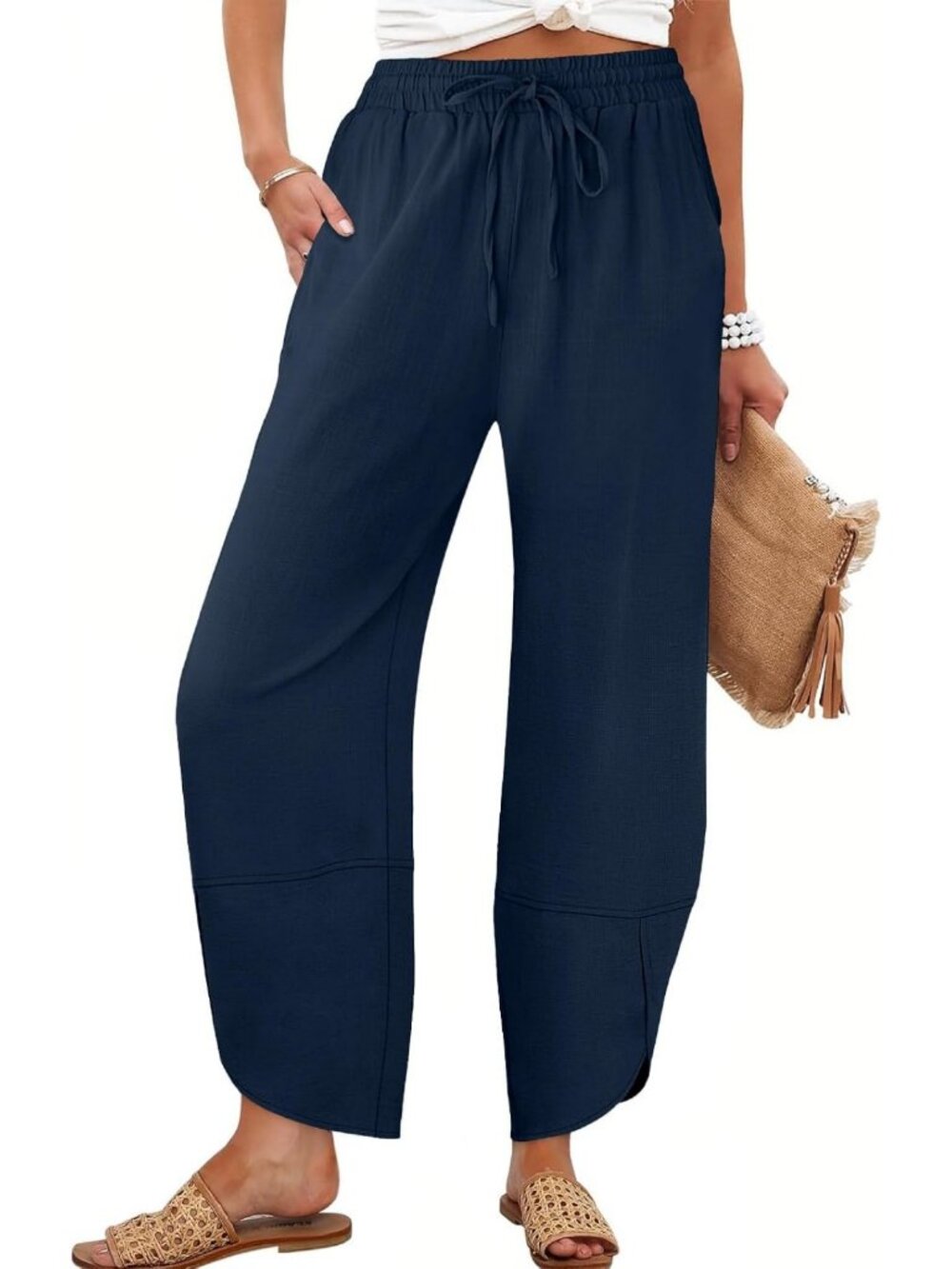 Chic Women's Wide Leg Barrel Pants with Pockets - Trendy & Comfortable Fit